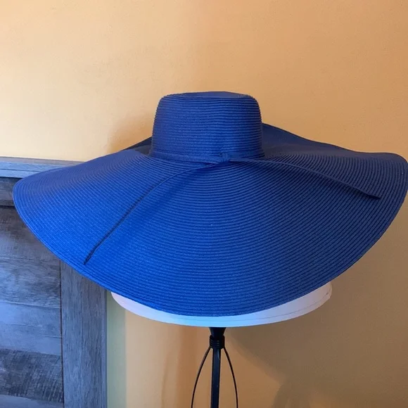 San Diego Hat Company 23” Extremely wide brim, navy straw sun hat w Liz scarf - Picture 7 of 14